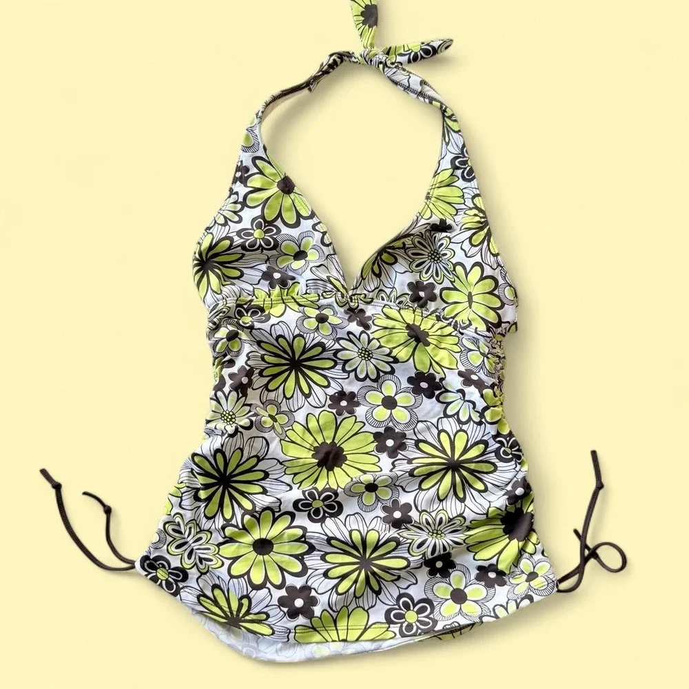 La Blanca by Rod Beattie Floral Halter Tankini Top Size 6